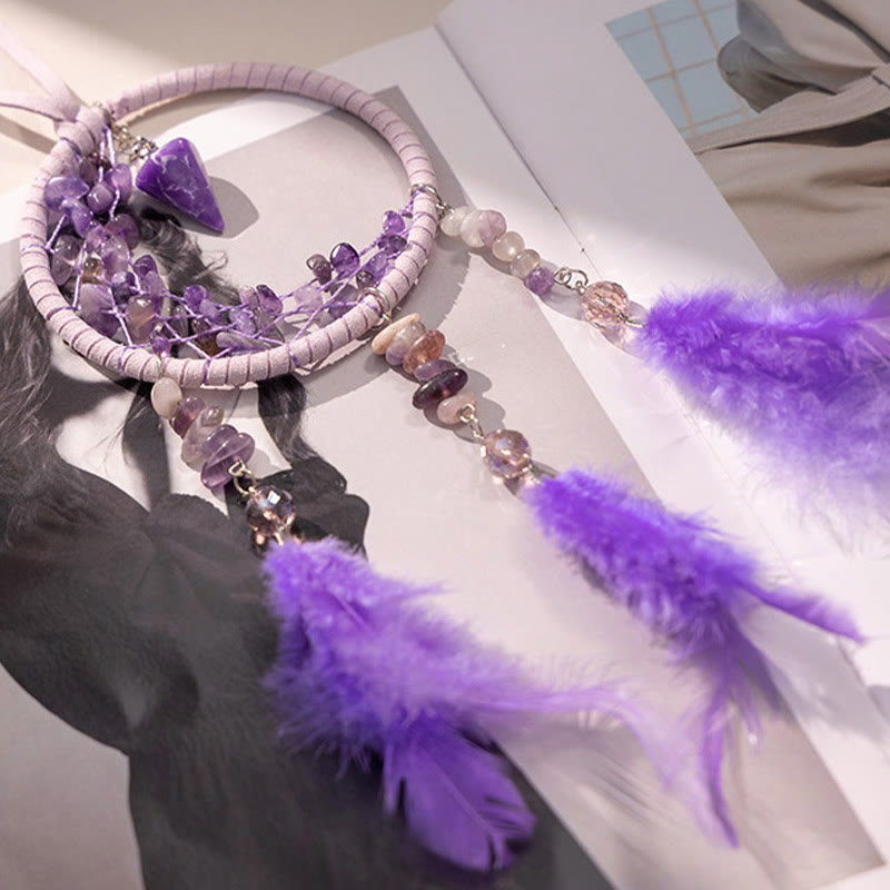 Adorno colgante atrapasueños morado con protección de amatista de Olivenorma 