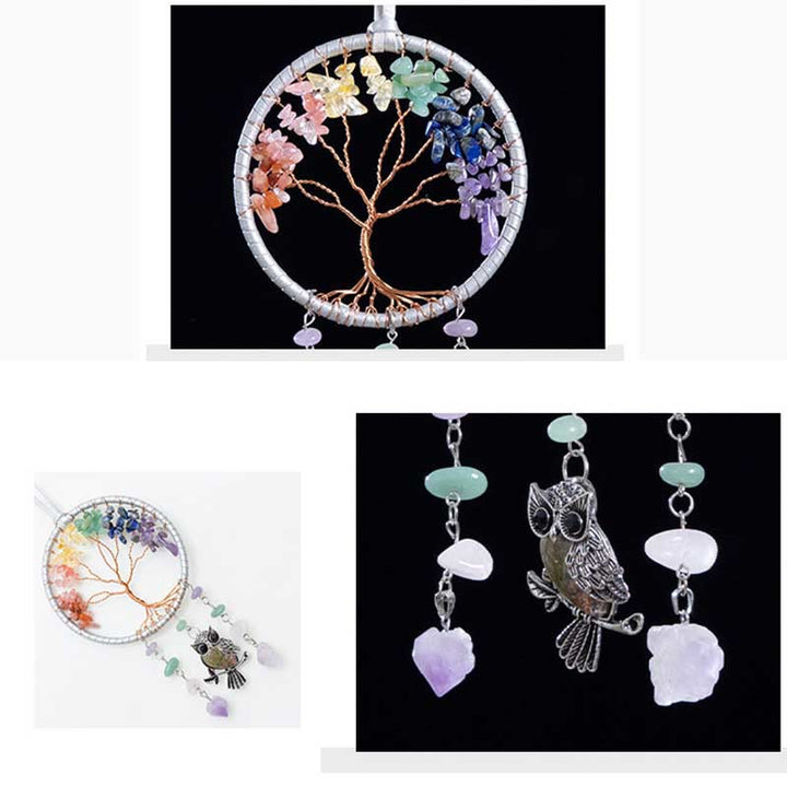 Adorno atrapasueños de búho de 7 chakras naturales de Olivenorma 