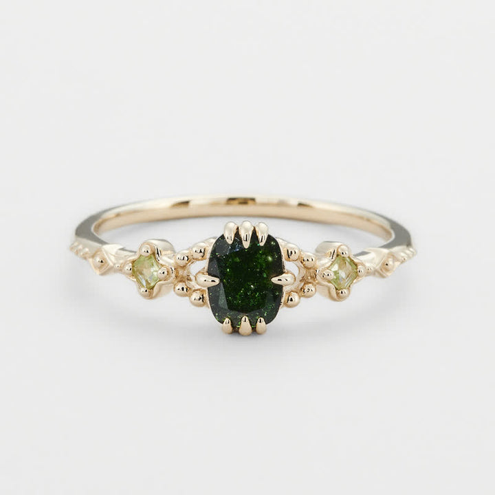 Conjunto de joyas con anillo, collar y esmeralda y peridoto natural de Olivenorma