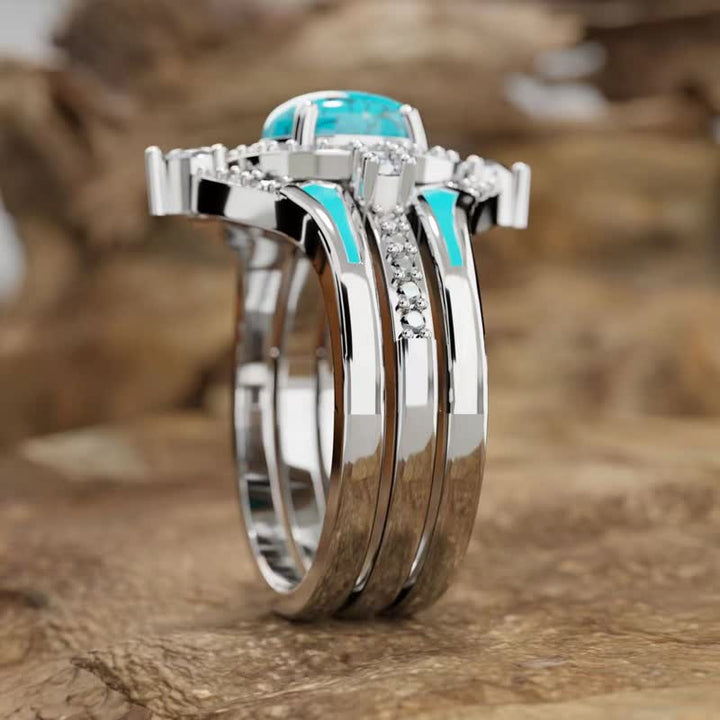 Juego de 3 anillos de compromiso con turquesa azul retro de Olivenorma