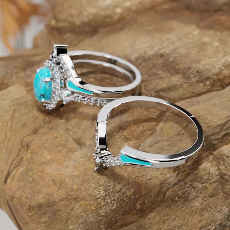 Juego de 3 anillos de compromiso con turquesa azul retro de Olivenorma