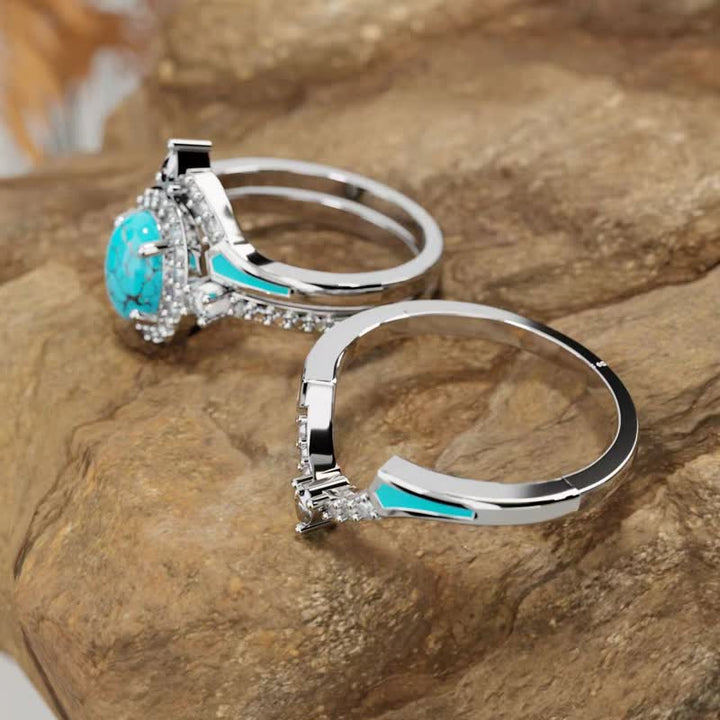 Juego de 3 anillos de compromiso con turquesa azul retro de Olivenorma