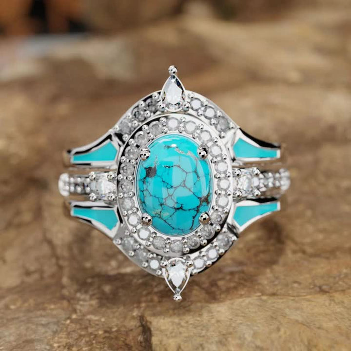 Juego de 3 anillos de compromiso con turquesa azul retro de Olivenorma
