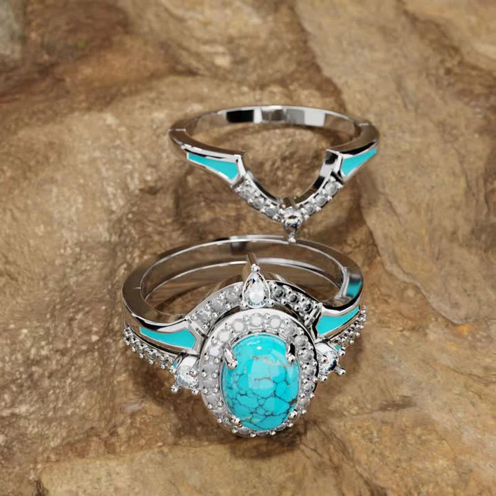 Juego de 3 anillos de compromiso con turquesa azul retro de Olivenorma