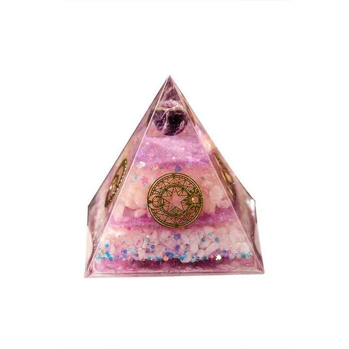 Pirámide de orgón de cuarzo rosa y amatista "Amor perfecto" de Olivenorma