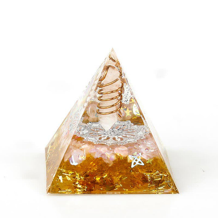 Pirámide de orgón con prisma hexagonal de cristal natural de 6 cm de Olivenorma