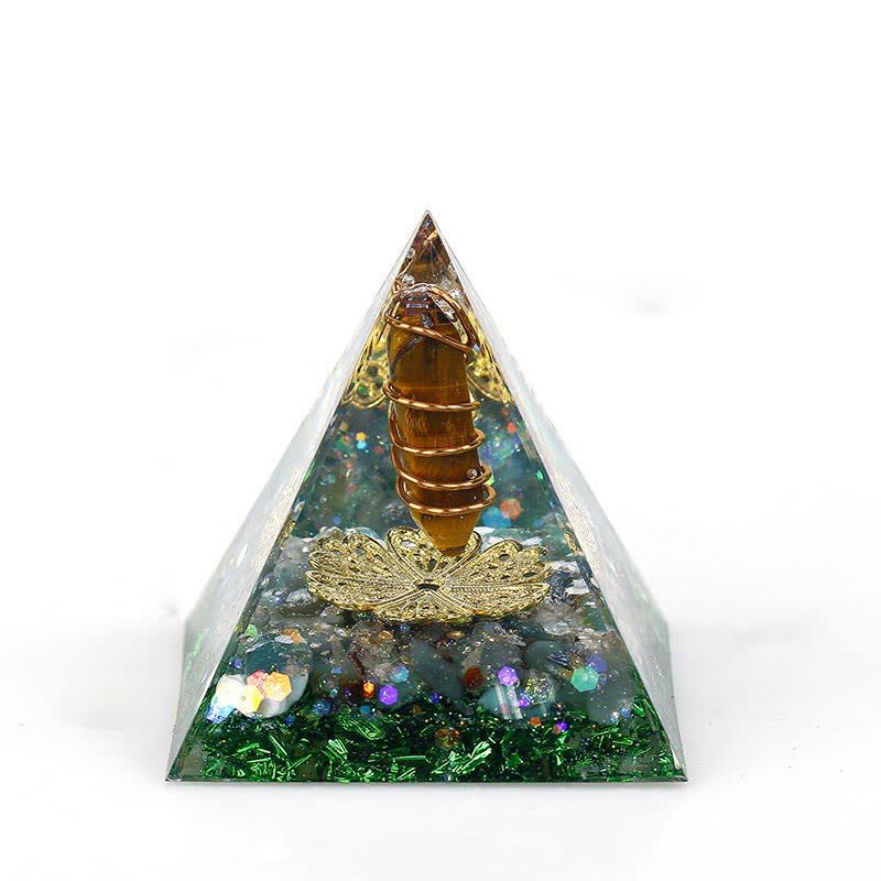 Pirámide de orgón con prisma hexagonal de cristal natural de 6 cm de Olivenorma