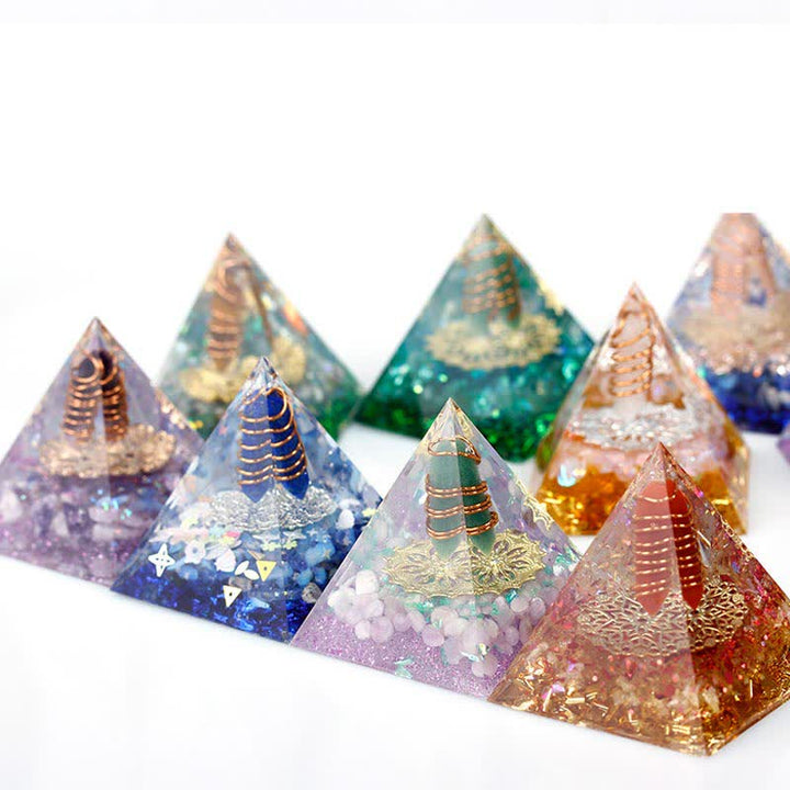 Pirámide de orgón con prisma hexagonal de cristal natural de 6 cm de Olivenorma