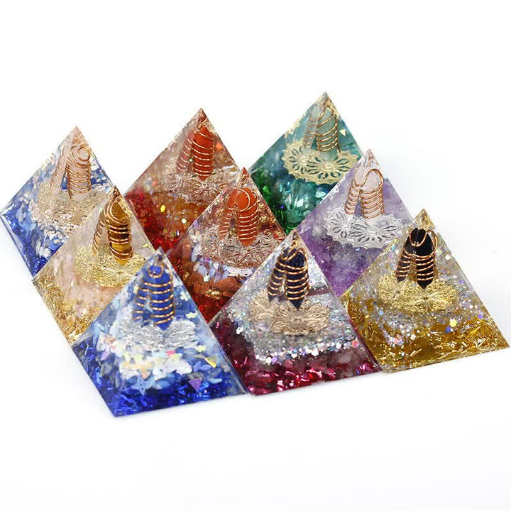 Pirámide de orgón con prisma hexagonal de cristal natural de 6 cm de Olivenorma