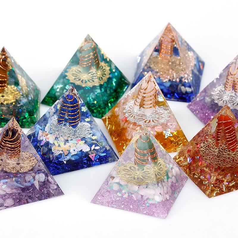Pirámide de orgón con prisma hexagonal de cristal natural de 6 cm de Olivenorma