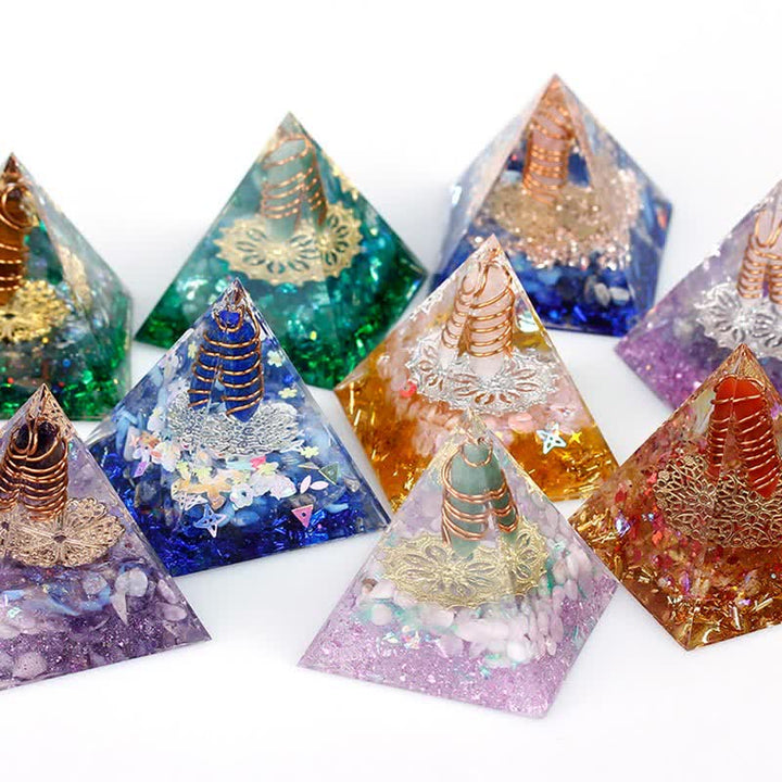 Pirámide de orgón con prisma hexagonal de cristal natural de 6 cm de Olivenorma