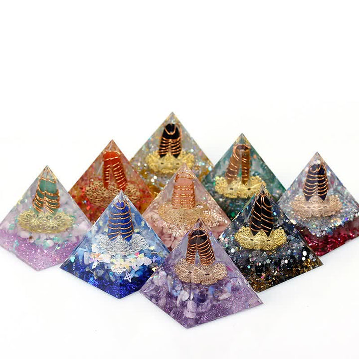 Pirámide de orgón con prisma hexagonal de cristal natural de 6 cm de Olivenorma