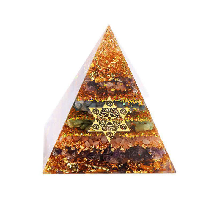 Pirámide de orgón con cubo de Metatrón de piedra natural de Olivenorma