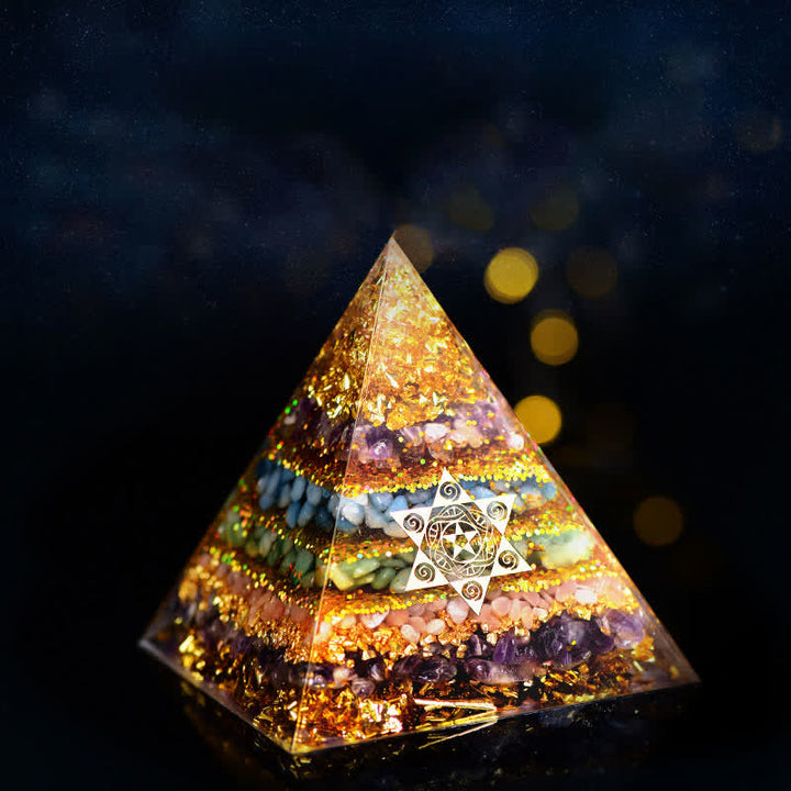 Pirámide de orgón con cubo de Metatrón de piedra natural de Olivenorma