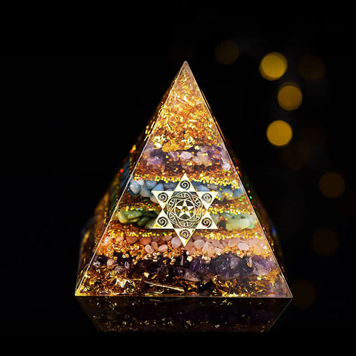 Pirámide de orgón con cubo de Metatrón de piedra natural de Olivenorma