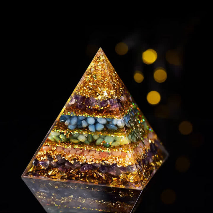 Pirámide de orgón con cubo de Metatrón de piedra natural de Olivenorma