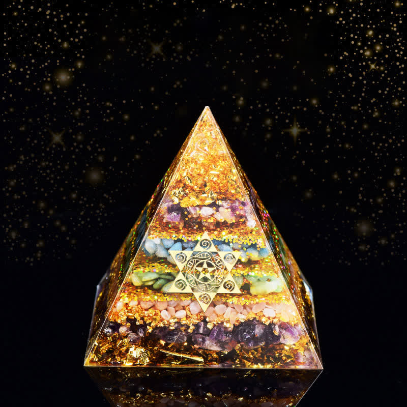 Pirámide de orgón con cubo de Metatrón de piedra natural de Olivenorma