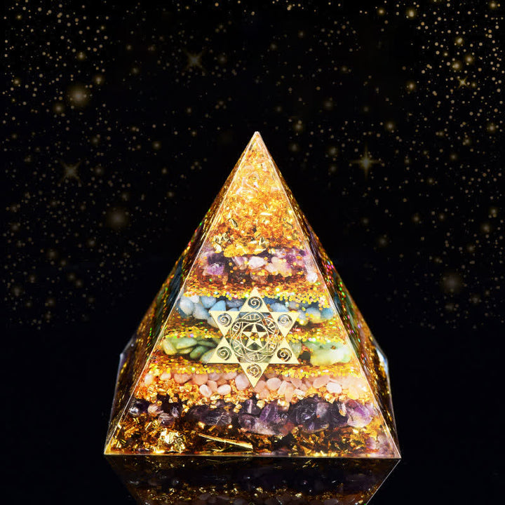Pirámide de orgón con cubo de Metatrón de piedra natural de Olivenorma