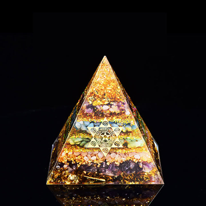 Pirámide de orgón con cubo de Metatrón de piedra natural de Olivenorma