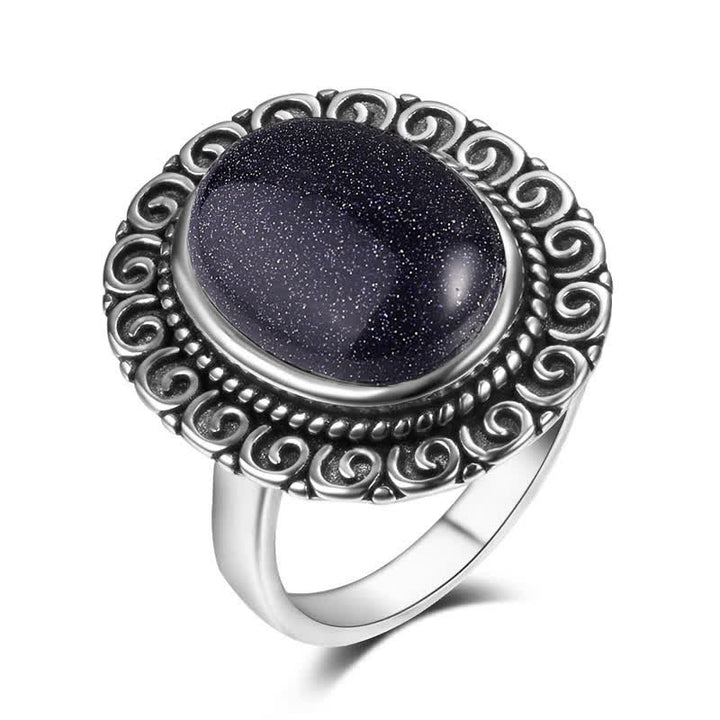 Anillo de piedra natural ovalada con forma de girasol tallado de Olivenorma