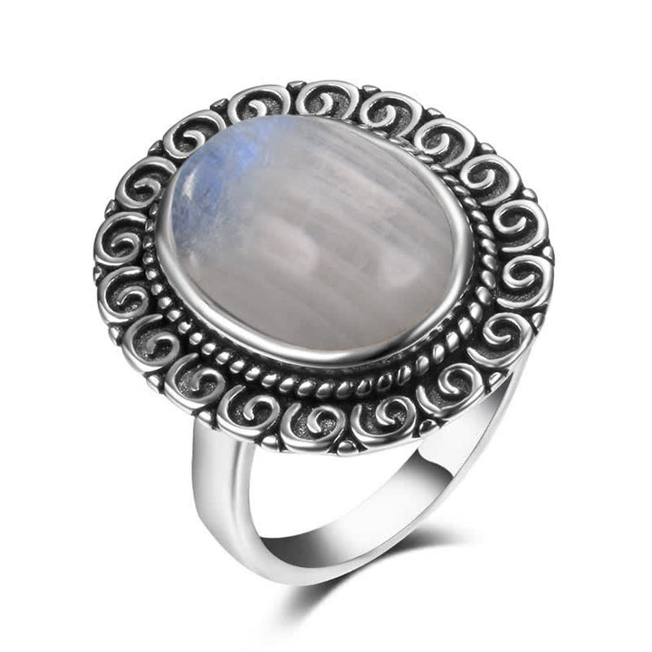 Anillo de piedra natural ovalada con forma de girasol tallado de Olivenorma