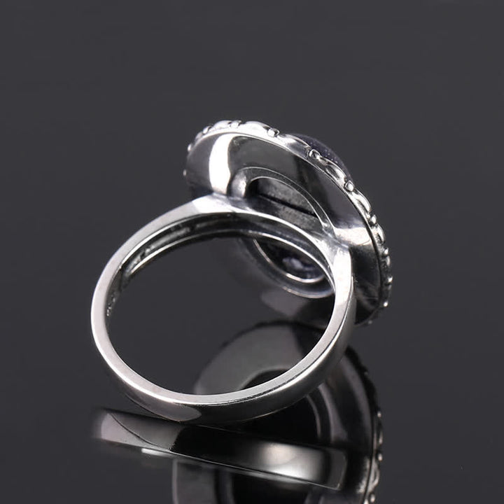 Anillo de piedra natural ovalada con forma de girasol tallado de Olivenorma