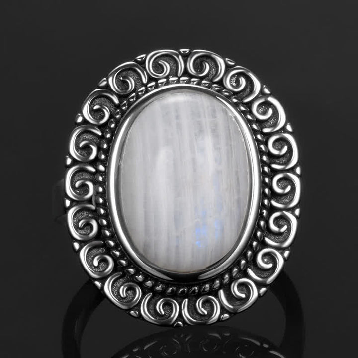 Anillo de piedra natural ovalada con forma de girasol tallado de Olivenorma