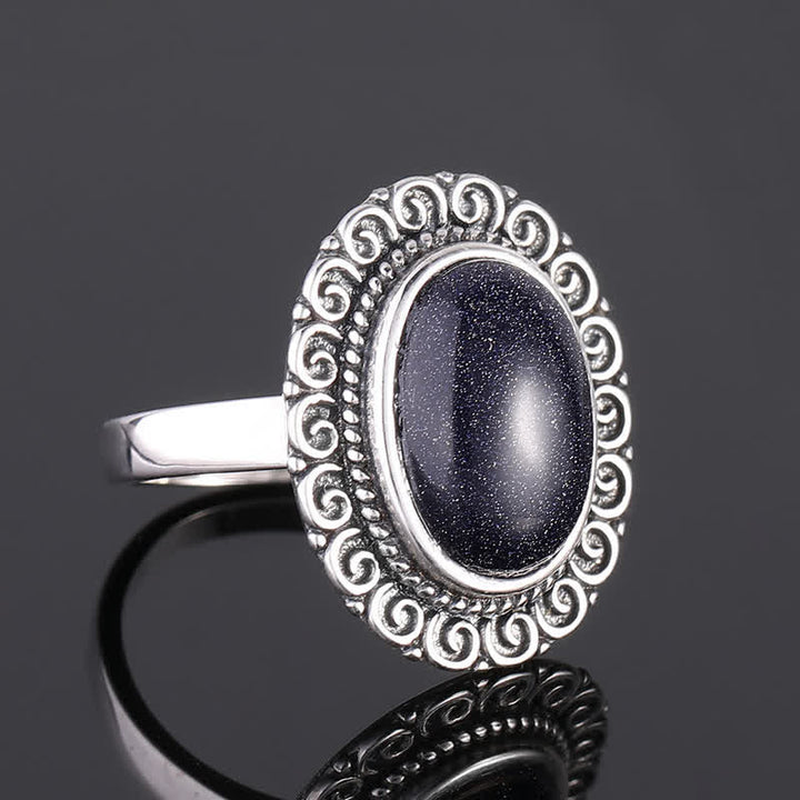 Anillo de piedra natural ovalada con forma de girasol tallado de Olivenorma