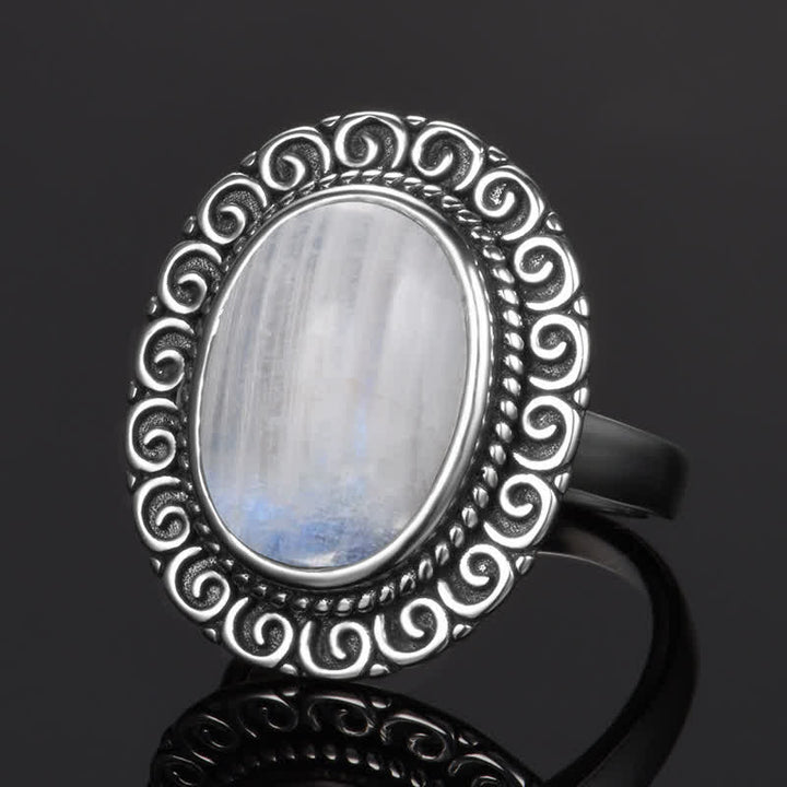 Anillo de piedra natural ovalada con forma de girasol tallado de Olivenorma