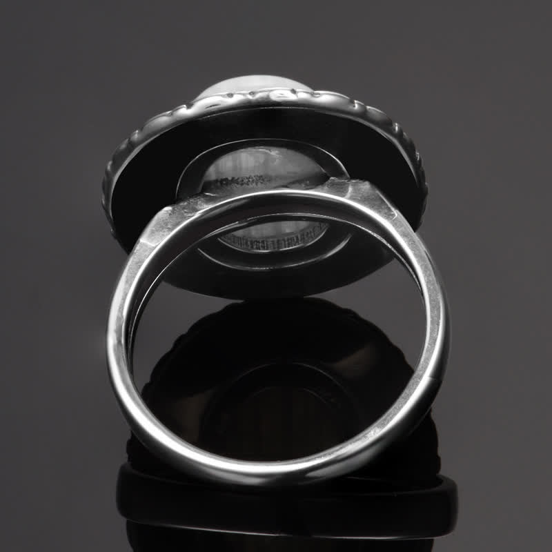 Anillo de piedra natural ovalada con forma de girasol tallado de Olivenorma