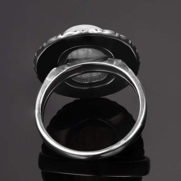 Anillo de piedra natural ovalada con forma de girasol tallado de Olivenorma