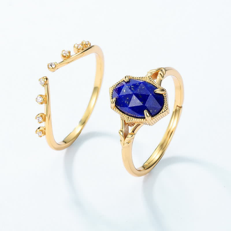 Juego de anillos de doble capa con lapislázuli y circonita blanca de Olivenorma