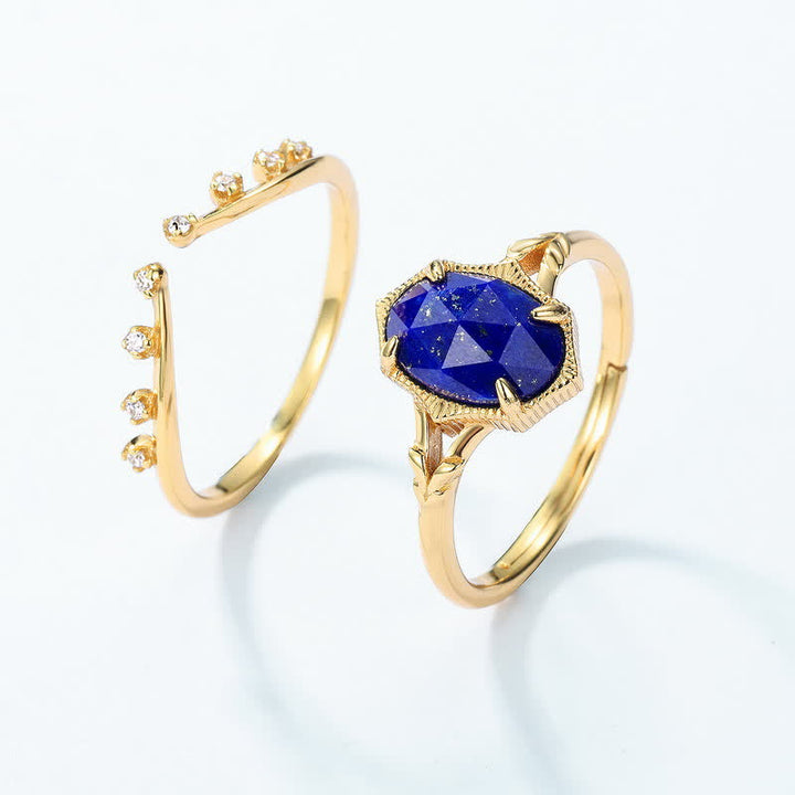 Juego de anillos de doble capa con lapislázuli y circonita blanca de Olivenorma