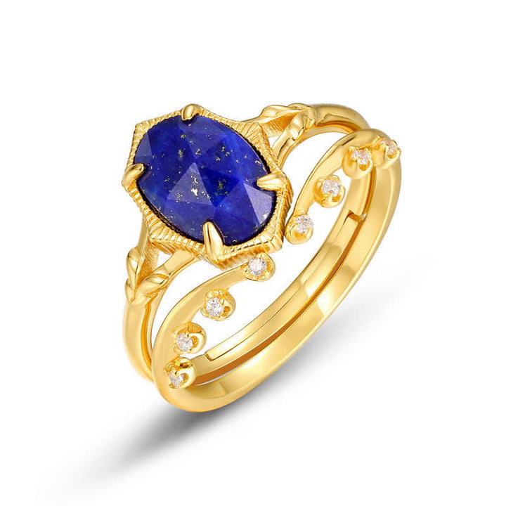 Juego de anillos de doble capa con lapislázuli y circonita blanca de Olivenorma