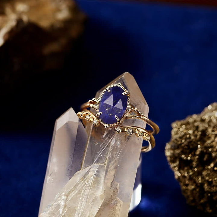Juego de anillos de doble capa con lapislázuli y circonita blanca de Olivenorma