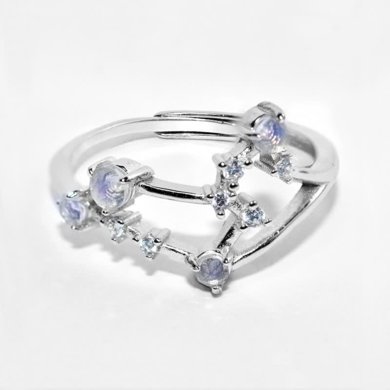 Anillo con símbolo del zodiaco de piedra lunar natural de Olivenorma