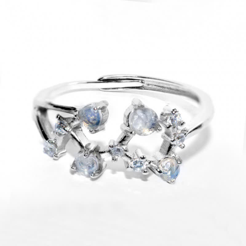 Anillo con símbolo del zodiaco de piedra lunar natural de Olivenorma