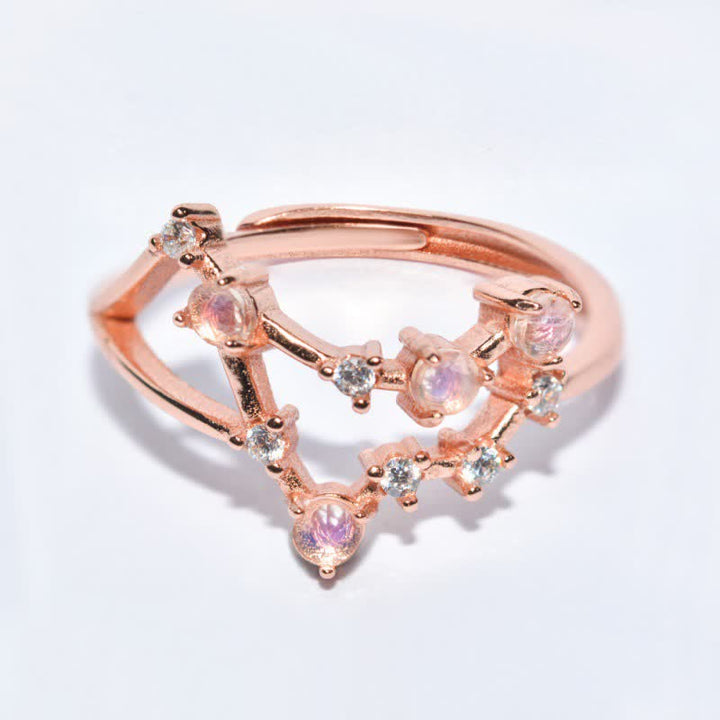 Anillo con símbolo del zodiaco de piedra lunar natural de Olivenorma