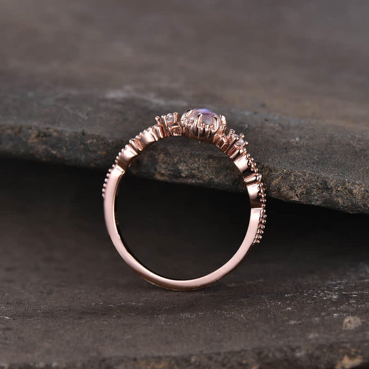 Anillo de compromiso con piedra lunar de tres piedras de Olivenorma