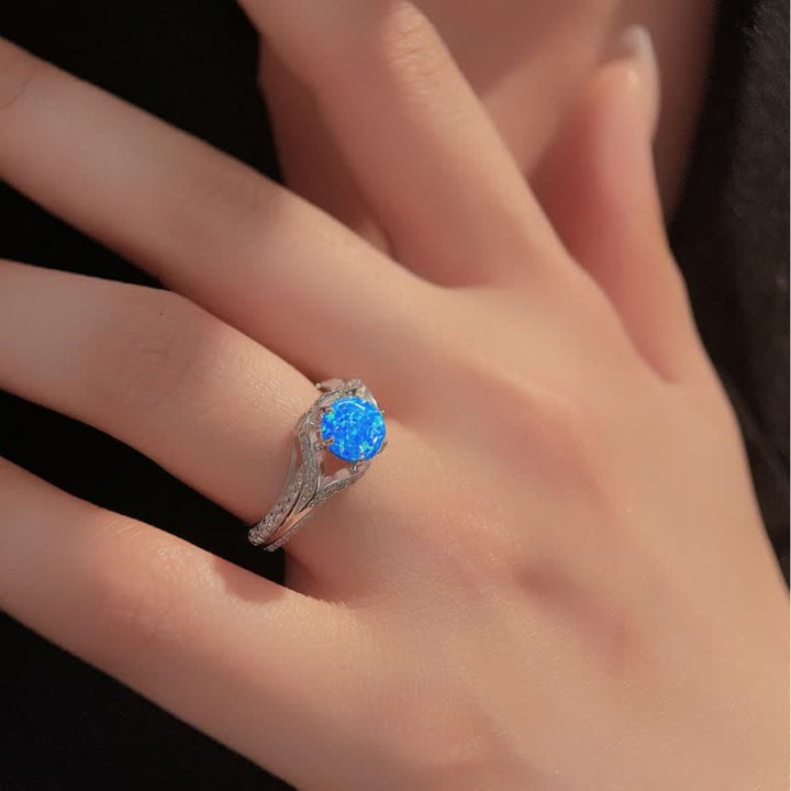 Anillo de lujo con ópalo azul natural de Olivenorma