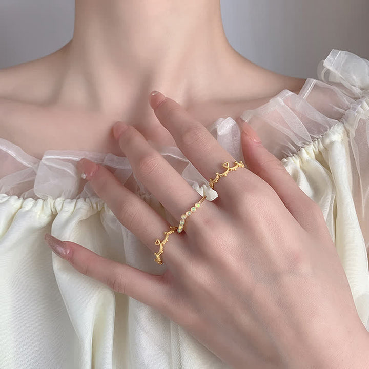 Anillo de doble capa con corona ondulada de ópalo natural de Olivenorma