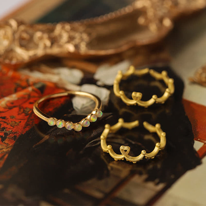 Anillo de doble capa con corona ondulada de ópalo natural de Olivenorma