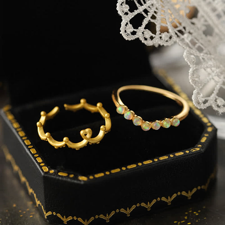 Anillo de doble capa con corona ondulada de ópalo natural de Olivenorma