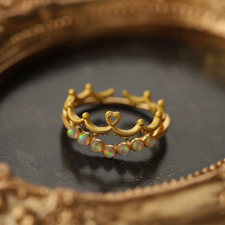 Anillo de doble capa con corona ondulada de ópalo natural de Olivenorma