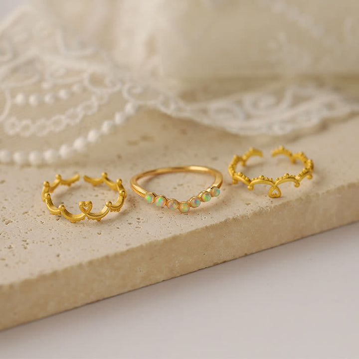 Anillo de doble capa con corona ondulada de ópalo natural de Olivenorma