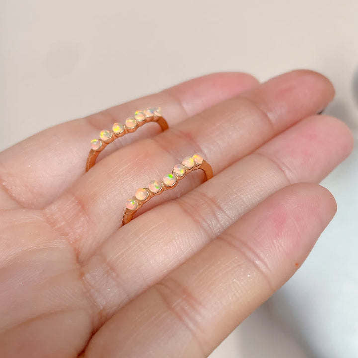 Anillo de doble capa con corona ondulada de ópalo natural de Olivenorma