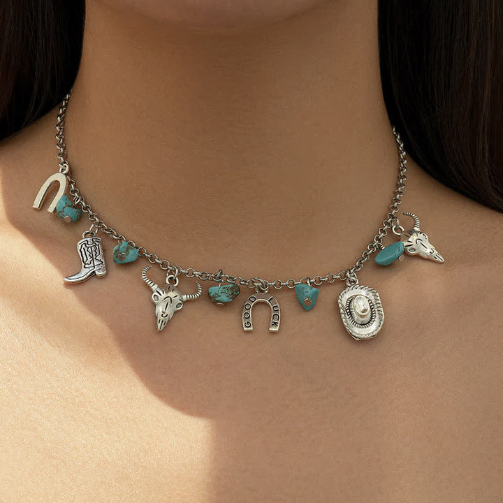 Pulsera y collar estilo vaquero bohemio con turquesa de Olivenorma
