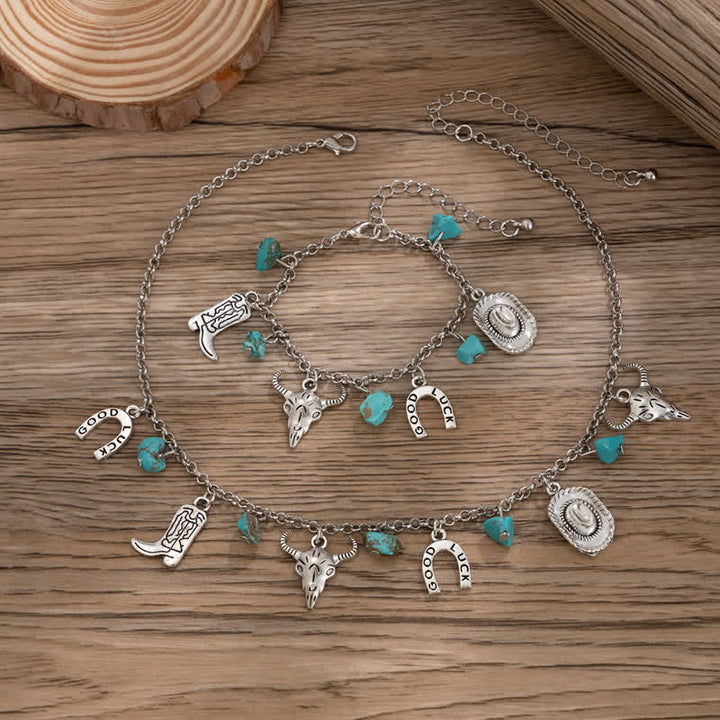 Pulsera y collar estilo vaquero bohemio con turquesa de Olivenorma
