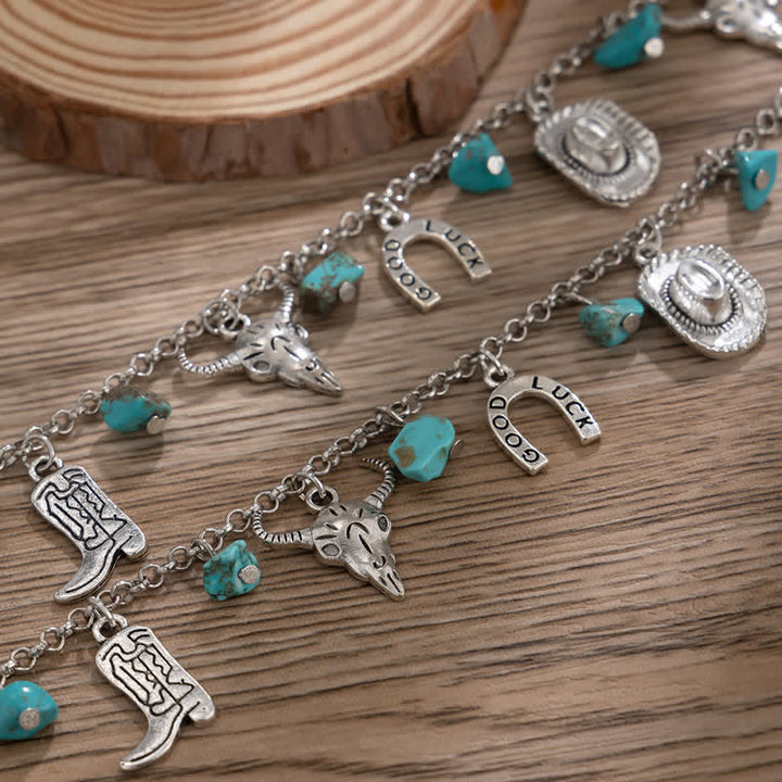 Pulsera y collar estilo vaquero bohemio con turquesa de Olivenorma