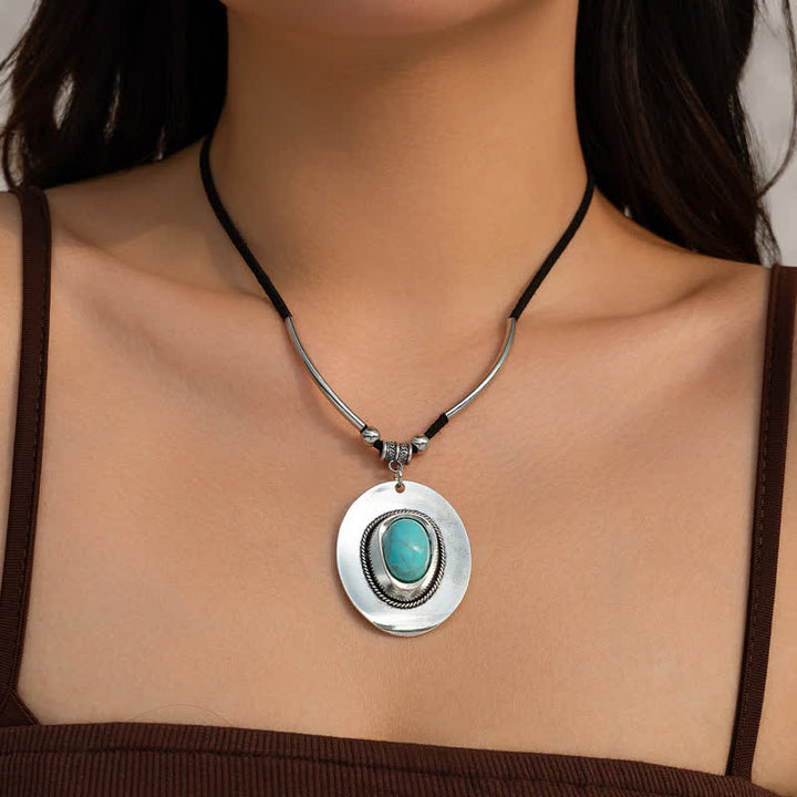 Pendientes y collar con colgante exagerado de turquesa natural de Olivenorma